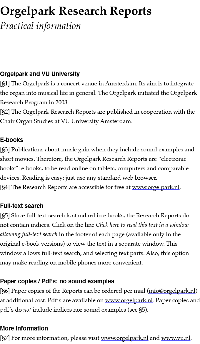 Orgelpark Research Reports  Practical information Orgelpark and VU University   1  The Orgelpark is a concert venue i   