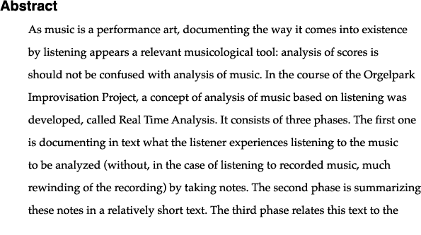 Abstract As music is a performance art, documenting the way it comes into existence by listening appears a relevant m   