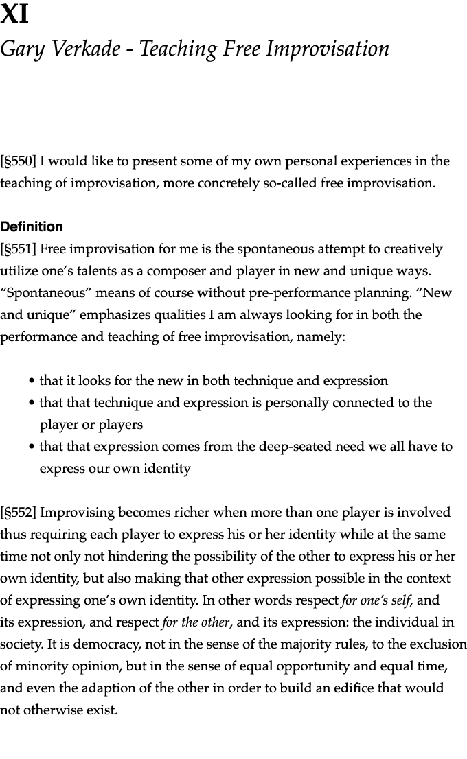 XI  Gary Verkade - Teaching Free Improvisation   550  I would like to present some of my own personal experiences in    