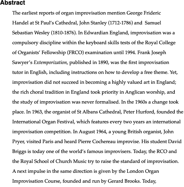 Abstract The earliest reports of organ improvisation mention George Frideric Handel at St Paul s Cathedral, John Stan   