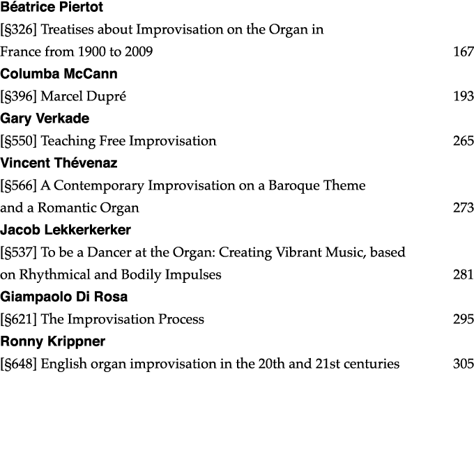 Béatrice Piertot   326  Treatises about Improvisation on the Organ in France from 1900 to 2009     167 Columba McCann   