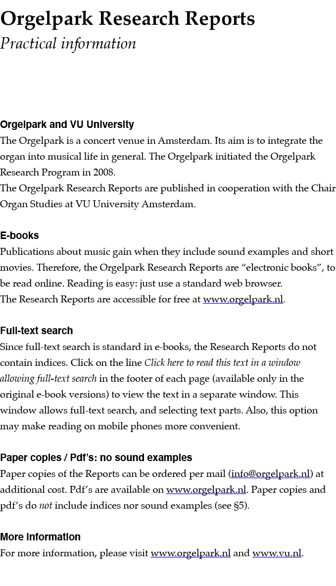 Orgelpark Research Reports  Practical information Orgelpark and VU University The Orgelpark is a concert venue in Ams   