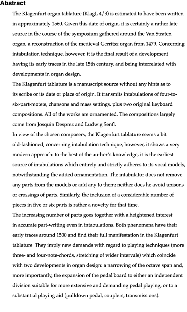 Abstract The Klagenfurt organ tablature (KlagL 4 3) is estimated to have been written in approximately 1560  Given th   