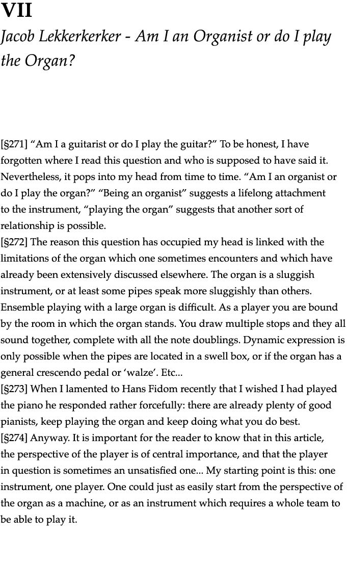 VII Jacob Lekkerkerker - Am I an Organist or do I play the Organ    271   Am I a guitarist or do I play the guitar      