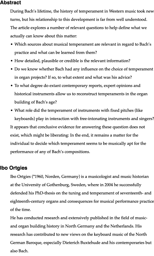 Abstract During Bach s lifetime, the history of temperament in Western music took new turns, but his relationship to    