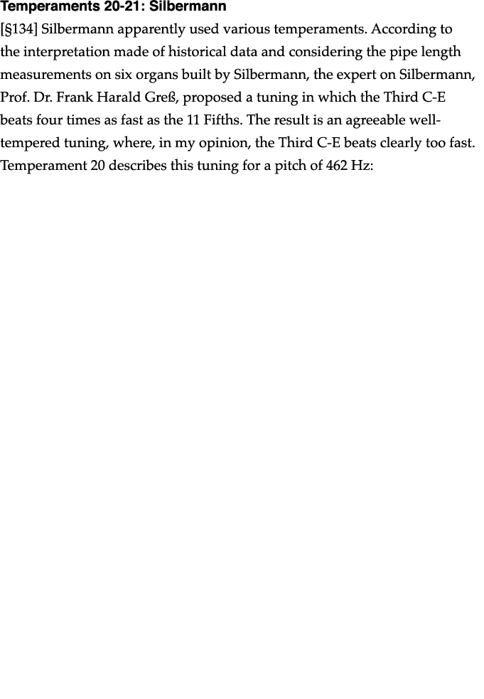 Temperaments 20-21: Silbermann   134  Silbermann apparently used various temperaments  According to the interpretatio   