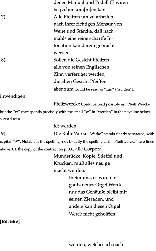  denen Manual und Pedall Claviren beqvehm kom m en kan  7) Alle Pfeiffen um zu arbeiten nach ihrer richtigen Mensur v   