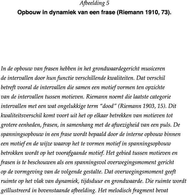 Afbeelding 5 Opbouw in dynamiek van een frase (Riemann 1910, 73)    In de opbouw van frasen hebben in het grondwaarde   