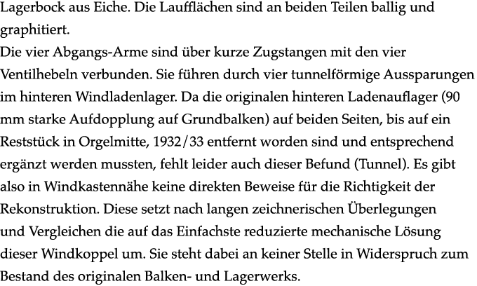 Lagerbock aus Eiche. Die Lauffl chen sind an beiden Teilen ballig und graphitiert. Die vier Abgangs Arme sind ber ku...