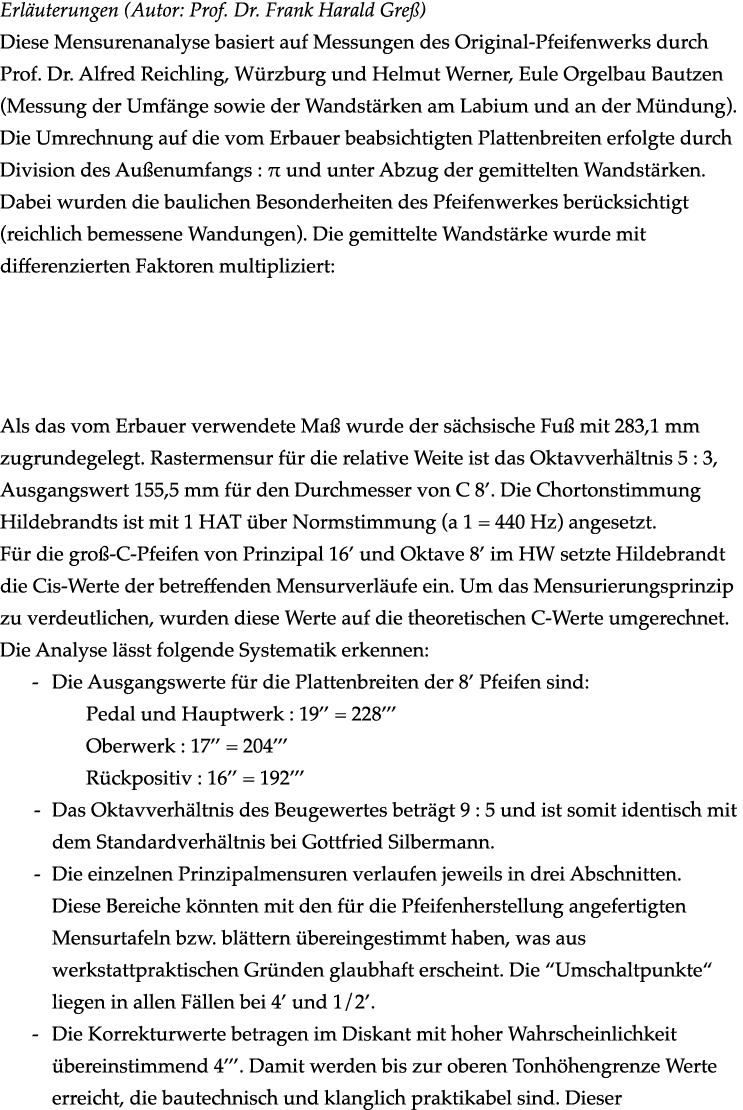 Erl uterungen (Autor: Prof. Dr. Frank Harald Gre ) Diese Mensurenanalyse basiert auf Messungen des Original Pfeifenwe...