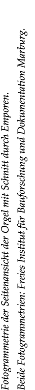 Fotogrammetrie der Seitenansicht der Orgel mit Schnitt durch Emporen. Beide Fotogrammetrien: Freies Institut f r Bauf...