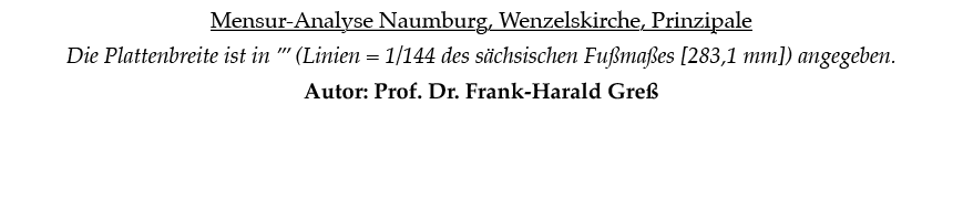 Mensur Analyse Naumburg, Wenzelskirche, Prinzipale Die Plattenbreite ist in ’’’ (Linien = 1/144 des s chsischen Fu ma...