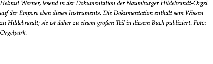 Helmut Werner, lesend in der Dokumentation der Naumburger Hildebrandt Orgel auf der Empore eben dieses Instruments. D...