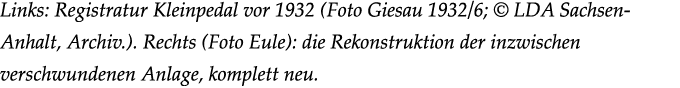 Links: Registratur Kleinpedal vor 1932 (Foto Giesau 1932/6; © LDA Sachsen Anhalt, Archiv.). Rechts (Foto Eule): die R...